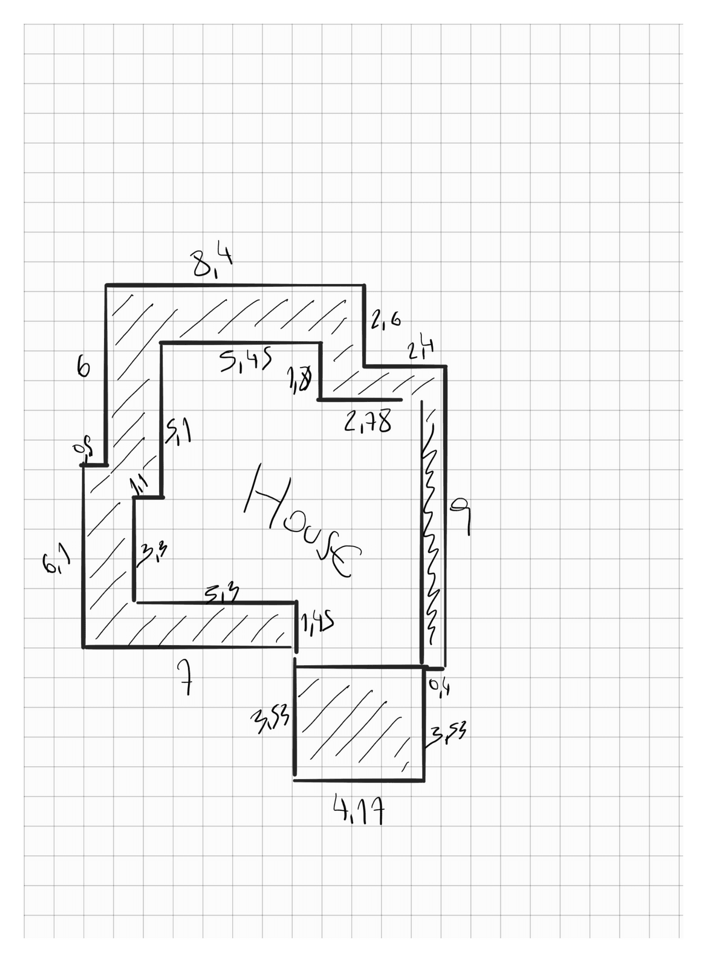The original hand-drawn plan: ink on graph paper, photographed to PDF
