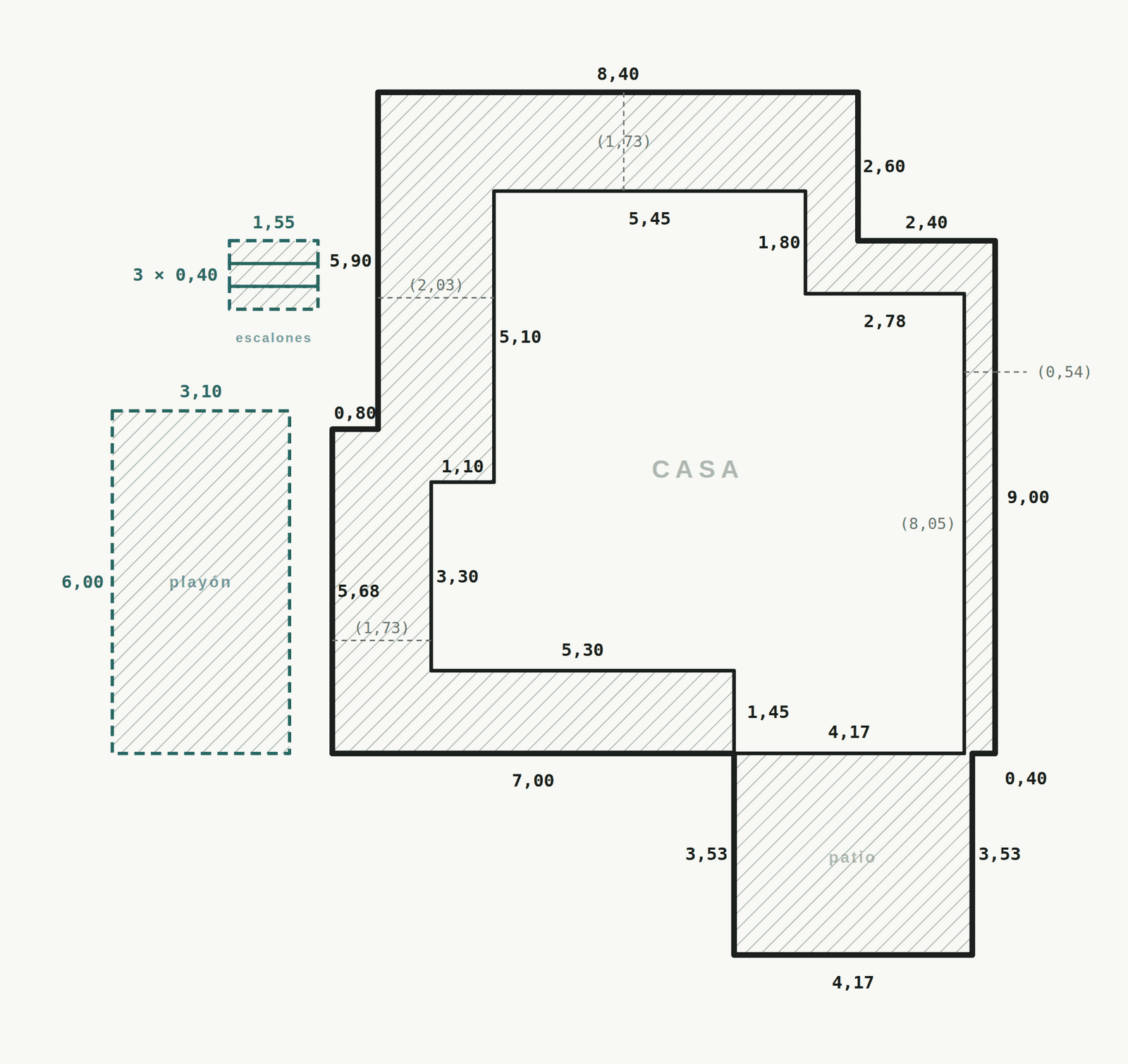 The generated plan, vectorised and fully dimensioned
